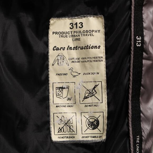 313 Tre Uno Tre Duck Down Puffer Belted Fur Hood Long Winter Coat Gray Size L - Picture 12 of 13